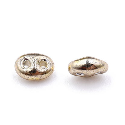 Perles de rocailles en verre de couleurs opaques teintes, Argenté, 2-trou, ovale