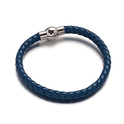 Leather Cord Braided Bracelet Making, with 304 Stainless Steel Magnetic Clasps, 205x5.5mm