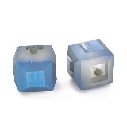 Frosted Crystal Glass Cube Beads Strands, Faceted, 11x11x11mm, Hole: 1mm, about 79pcs/strand, 33 inch