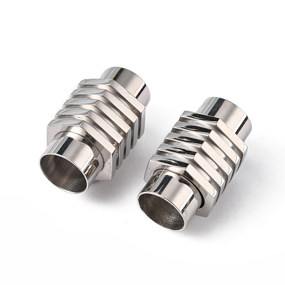 Smooth 304 Stainless Steel Magnetic Clasps with Glue-in Ends, Column, 21x13.5mm, Hole: 8mm
