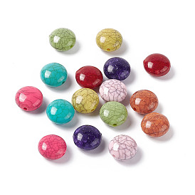 Perles acryliques opaques craquelées, turquoise d'imitation, plat rond
