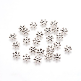 Alliage de perles d'entretoise de style tibétain, sans cadmium et sans plomb, flocon de neige, 8x7x2mm, Trou: 1.5mm