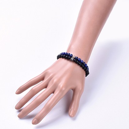 Ensembles de bracelets extensibles en perles d'agate noire naturelle (teintes) et en pierres précieuses, avec micro-pavé de laiton zircone, givré