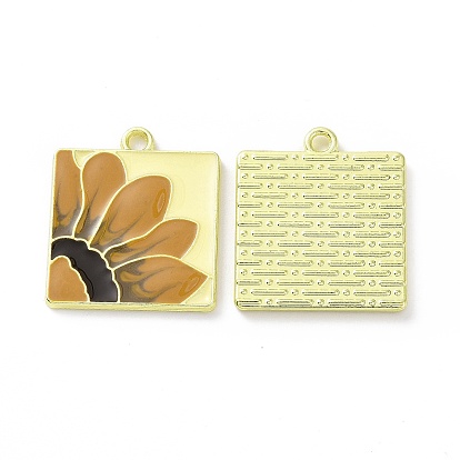 Crémaillère placage pendentifs en émail d'alliage, carré avec fleur