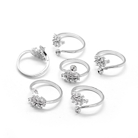 Laiton composants d'anneau pour les doigts, avec zircons, pour la moitié de perles percées, réglable, clair
