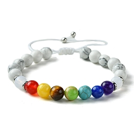Chakra Natural & Synthetic Mixed Stone Braided Bead Bracelets, Adjustable Nylon Thread Bracelet for Women