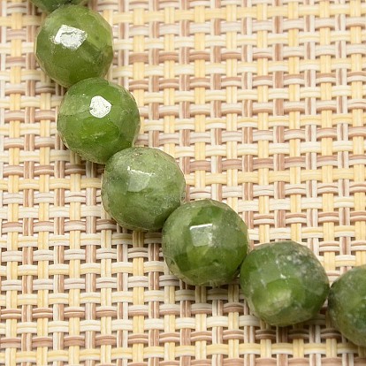 Natural Gemstone Green Quartz Round Bead Strands, Faceted