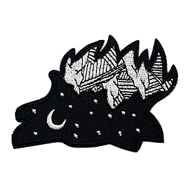 Lobo con paisaje nocturno tela bordada computarizada planchar/coser parches, accesorios de vestuario