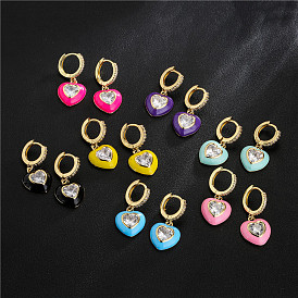 Colorful Oil Drop Zircon Copper 18K Gold Plated Earrings for Valentine's Day