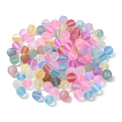 Perles en verre transparentes givré, ronde