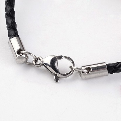 Braided Leather Cord Bracelets, with 304 Stainless Steel Findings, 195x3mm