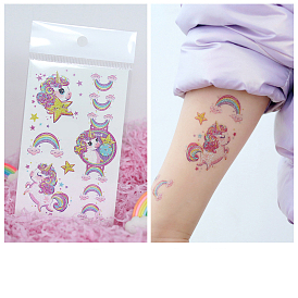 Съемные наклейки для временных татуировок с радужным единорогом, Блестящий пластиковый водонепроницаемый единорог предпочитает украшения для детей