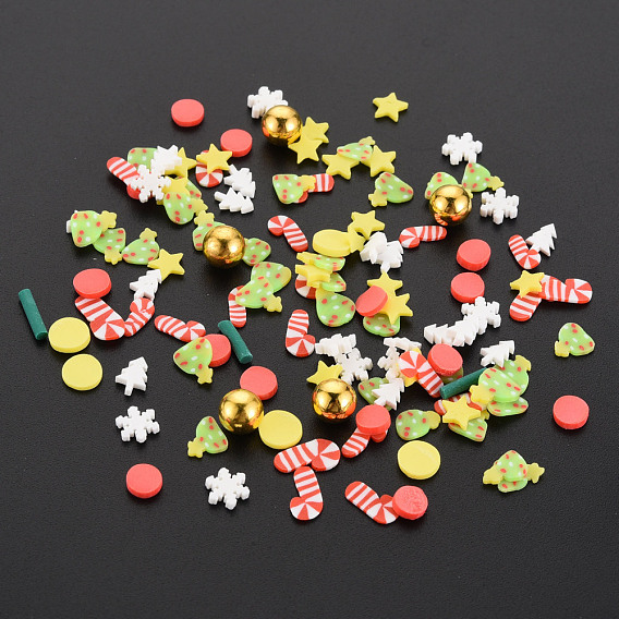 Handmade Polymer Clay Cabochons, Fashion Nail Art Decoration Accessories, with Acrylic Beads, Mixed Shapes