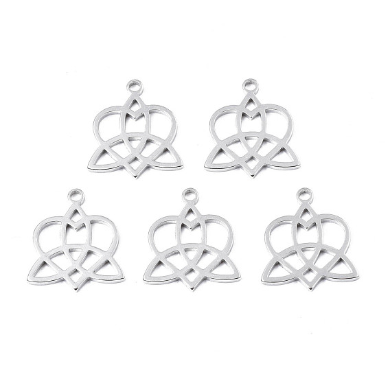 201 Stainless Steel Pendants, Heart with Trinity Knot