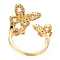 Cubic Zirconia Triple Butterfly Open Cuff Rings, Real 18K Gold Plated Brass Wide Ring for Women, Nickel Free