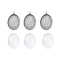 DIY Pendant Making, Tibetan Style Alloy Pendant Cabochon Settings and Transparent Oval Glass Cabochons