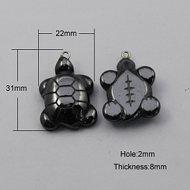 Non-magnetic Hematite Pendants, Grade A, with Iron Findings, Tortoise, 31x22x8mm, Hole: 2mm