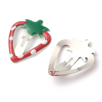 Iron Snap Hair Clips, with Enamel, for Children's Day, Strawberry