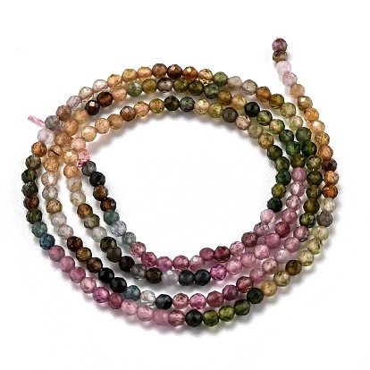 Natural Tourmaline Beads Strands, Gradient Color, Faceted, Round