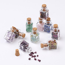 Glass Wishing Bottle Decorations, with Gemstone Chips Inside and Cork Stopper