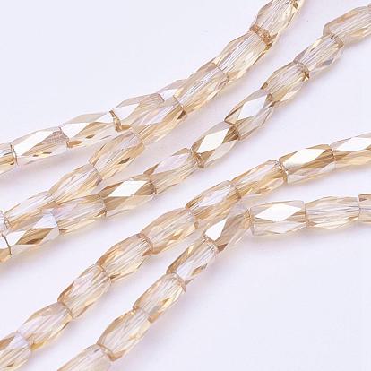 Electroplate Transparent Glass Beads Strands, Pear Luster Plated, Faceted, Column