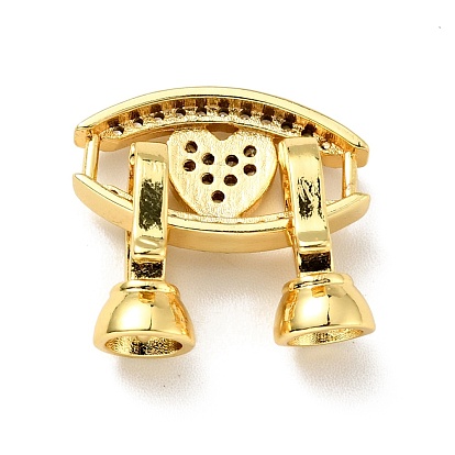 Rack Plating Brass Micro Pave Clear Cubic Zirconia Fold Over Clasps, Cadmium Free & Lead Free, Long-Lasting Plated, Heart