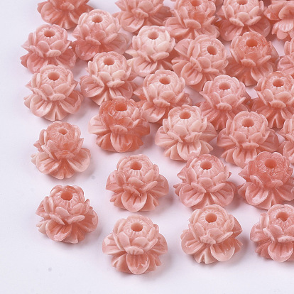 Synthetic Coral Beads, Dyed, Two Tone, Lotus