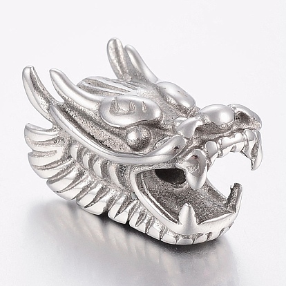 304 acier inoxydable perles européennes, Perles avec un grand trou   , tête de dragon