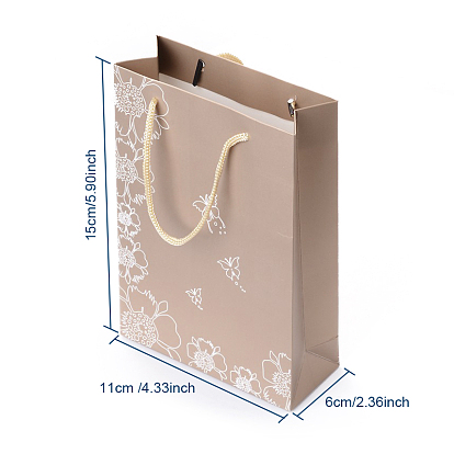 Rectangle Flower and Butterfly Pattern Cardboard Paper Bags, Gift Bags, Shopping Bags, with Nylon Cord Handles