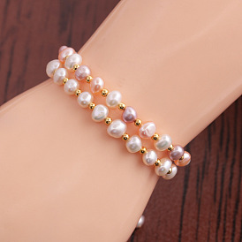 Bracelet de perles en or k avec perles d'eau douce - bracelet de perles à rangée droite, sélection e-commerce.