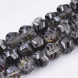 Electroplate Glass Beads Strands, Half Plated, Frosted, Faceted, Round