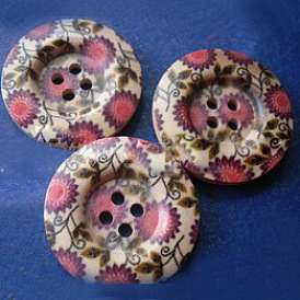Painted & Scooped 4-Hole Buttons, Wooden Buttons