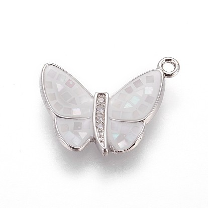 Laiton émail pendentifs, avec coquille d'eau douce et zircone cubique, papillon