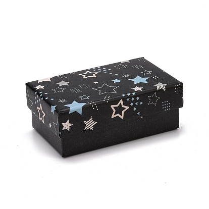 Boîte à bijoux en carton, avec tapis éponge noir, pour le paquet cadeau de bijoux, rectangle avec motif d'étoile