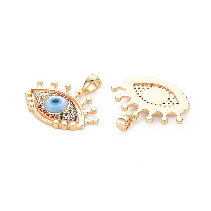 Brass Micro Pave Colorful Cubic Zirconia Pendants, with Enamel, Nickel free, Evil Eye