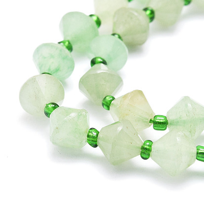 Natural Green Aventurine Beads Strands, Faceted, Bicone