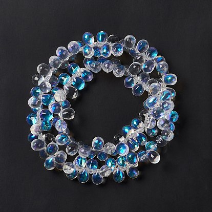 Perles en verre electroplate, perles percées, de couleur plaquée ab , larme