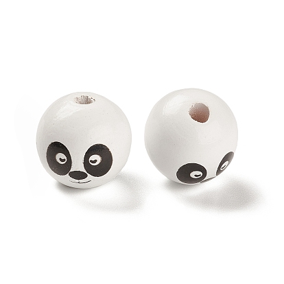 Spray Painted Natural Maple Wood European Beads, Large Hole Beads, Round with Panda