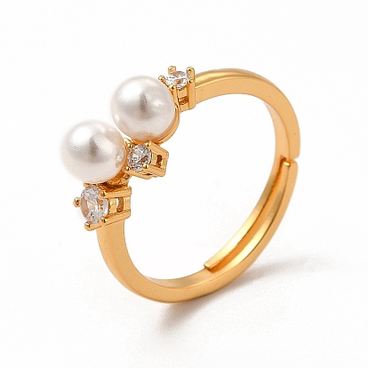 Bague réglable en perles de coquillage avec zircone cubique transparente, bijoux en laiton de placage de rack pour les femmes, sans cadmium et sans plomb