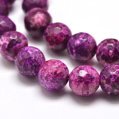 Dyed Natural Agate Faceted Round Beads Strands, 10mm, Hole: 1mm, about 38pcs/strand, 15 inch