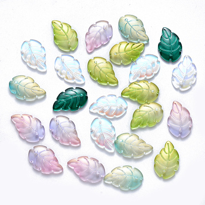 Transparent Glass Pendants, Mixed Style, Leaf