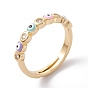 Brass Micro Pave Clear Cubic Zirconia Adjustable Rings, with Enamel, Evil Eye, Colorful