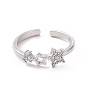 Clear Cubic Zirconia Hollow Out Star Open Cuff Ring, Brass Jewelry for Women