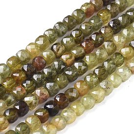 Natural Green Garnet Beads Strands, Andradite Beads, Cube, Faceted