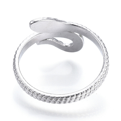 304 Stainless Steel Snake Open Cuff Ring, Hollow Chunky Ring for Women