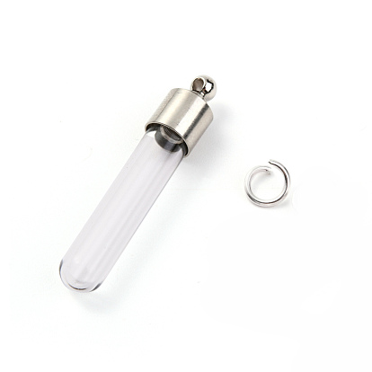 Transparent Glass Bottle Pendant, with Brass Findings and Jump Rings, Openable Perfume Bottle, Tube