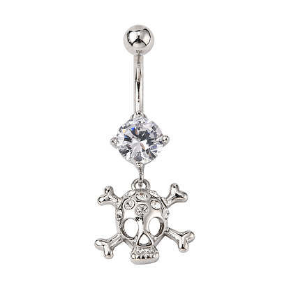 Piercing bijoux véritable platine plaqué laiton strass pirate style crâne nombril anneau ventre anneaux