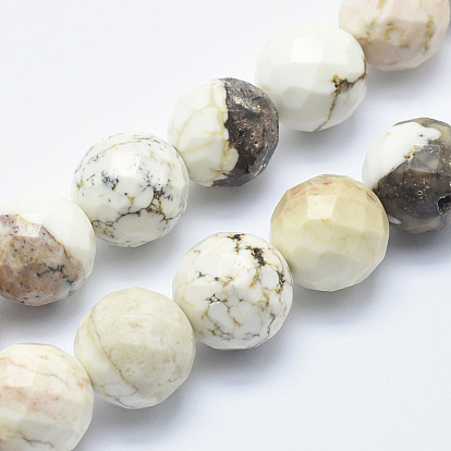 Brins de perles de magnésite naturelle, facette, ronde