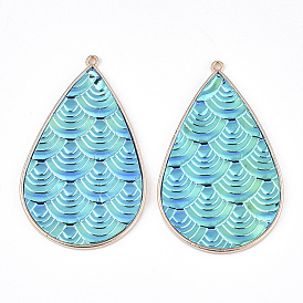 Pu-Leder große Anhänger, mit vergoldenden Legierungszubehör, Träne mit Meerjungfrau Fischschuppenmuster