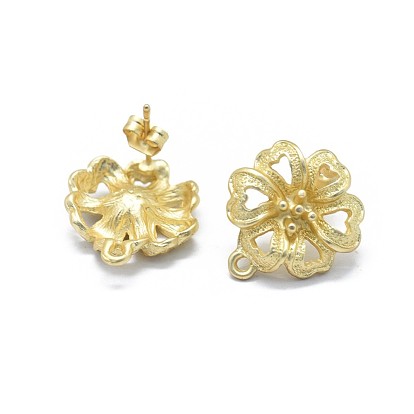Alloy Stud Earring Findings, with Loop, Brass Pins and Ear Nuts/Earring Backs, Long-Lasting Plated, Clover